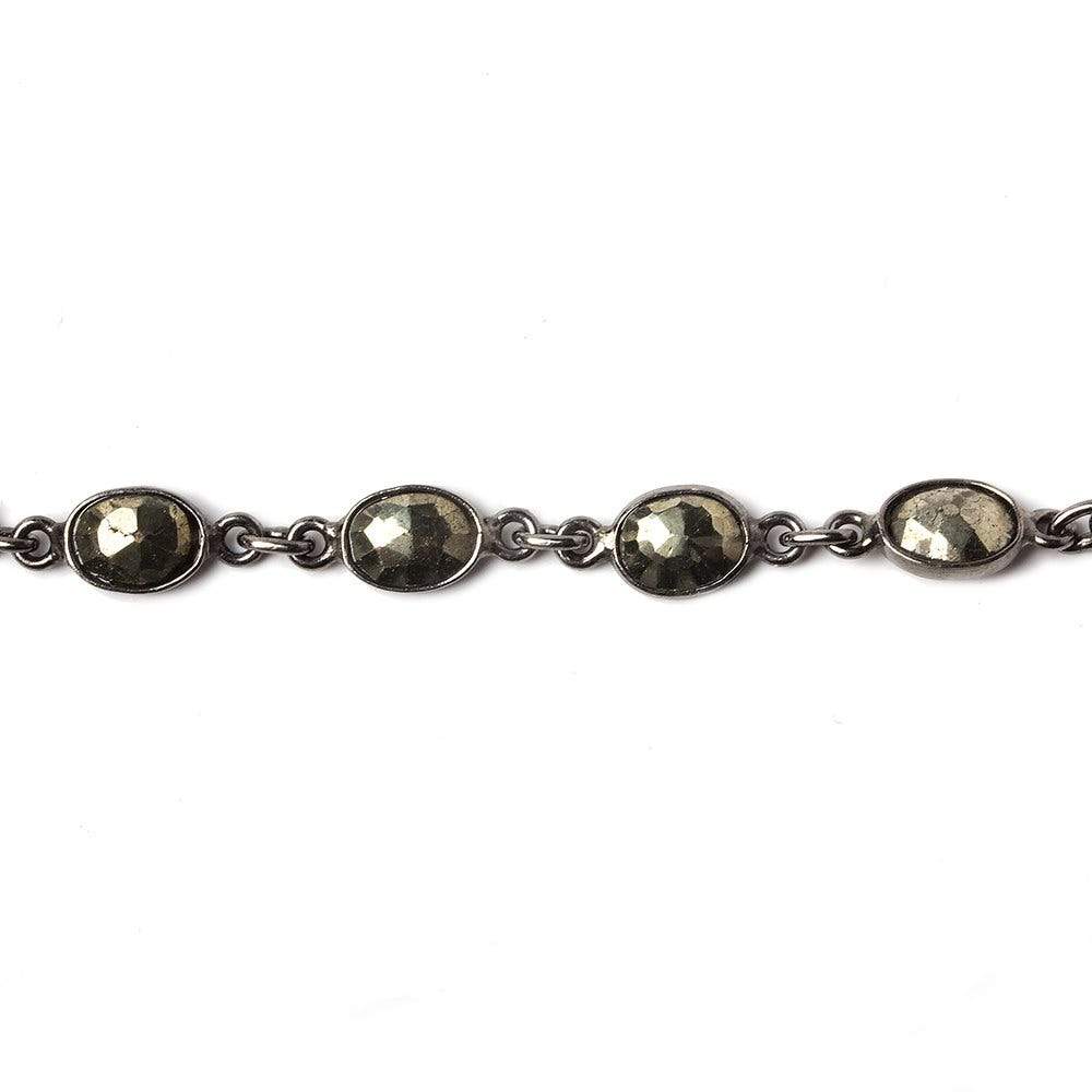 8x6mm Pyrite oval Oxidized Silver .925 Bezeled Chain by the foot 21pcs - Beadsofcambay.com