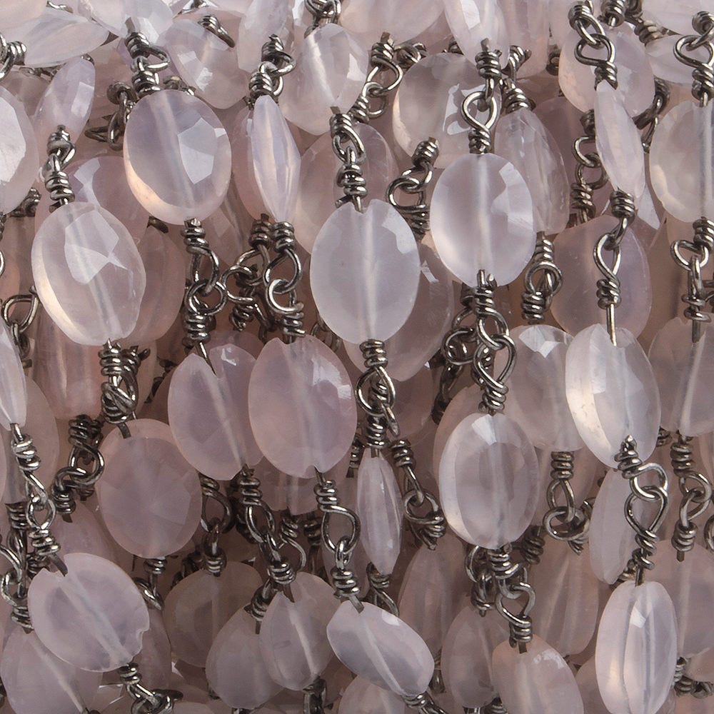 8x6mm Rose Chalcedony faceted Oval Black Gold Chain by the foot 22 pieces - Beadsofcambay.com