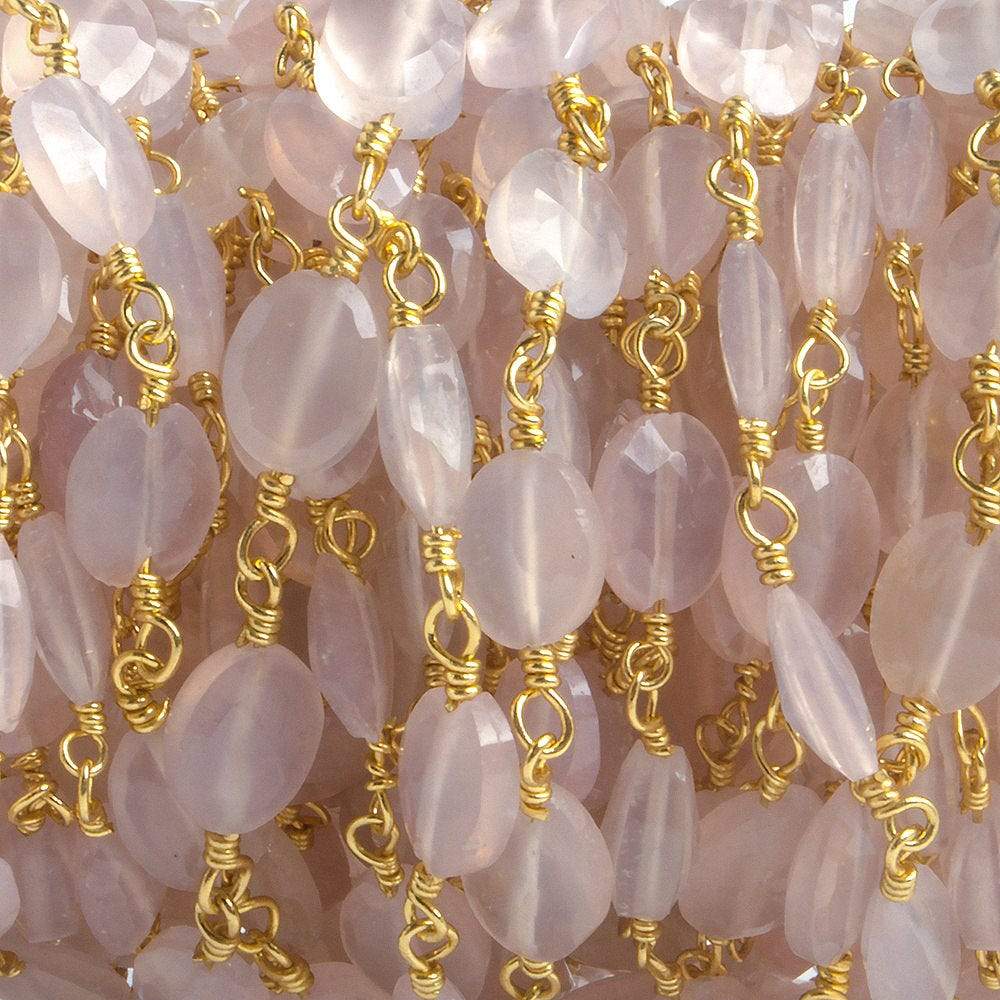 8x6mm Rose Chalcedony faceted Oval Gold plated Chain by the foot 22 pieces - Beadsofcambay.com