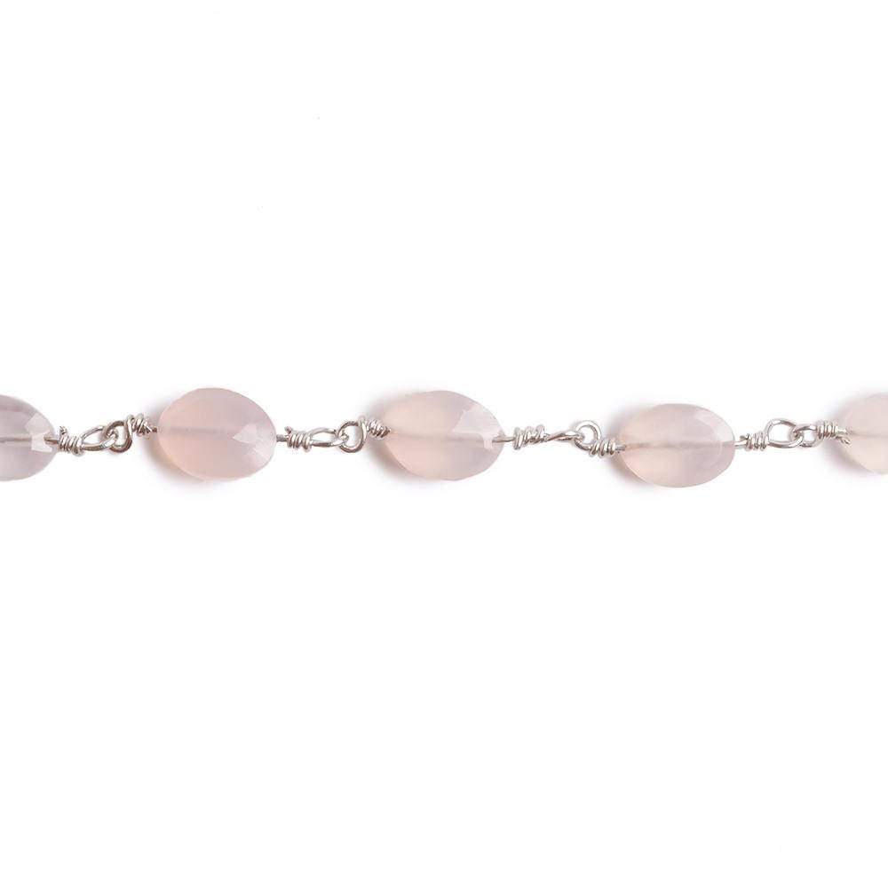 8x6mm Rose Chalcedony faceted Oval Silver plated Chain by the foot 22 pieces - Beadsofcambay.com