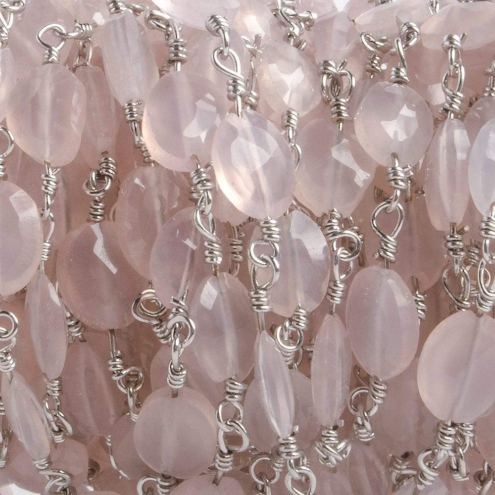 8x6mm Rose Chalcedony faceted Oval Silver plated Chain by the foot 22 pieces - Beadsofcambay.com