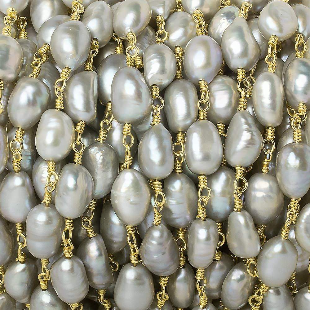 8x6mm Silver Baroque straight drilled Gold Chain by the foot 20 pieces - Beadsofcambay.com