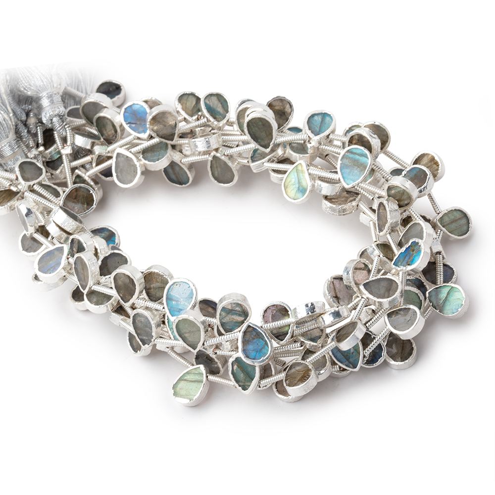 8x6mm Silver Leafed Labradorite Plain Pear Strand 20 Beads - Beadsofcambay.com