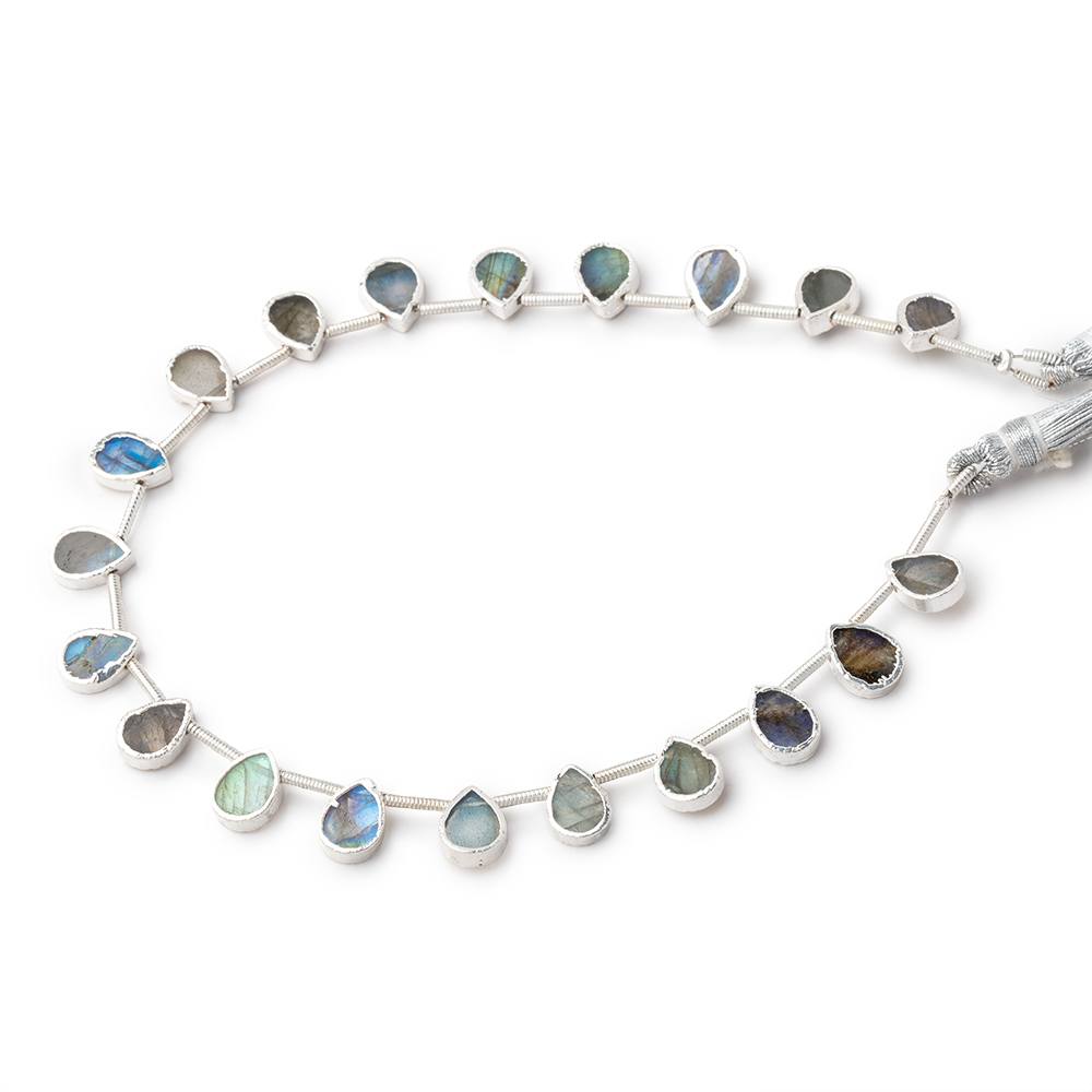 8x6mm Silver Leafed Labradorite Plain Pear Strand 20 Beads - Beadsofcambay.com