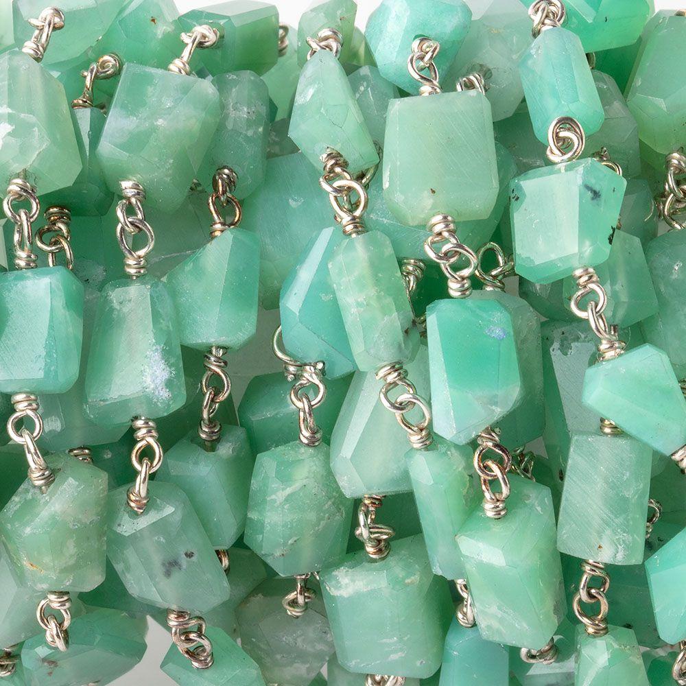8x7-10x8mm Chrysoprase Faceted Nuggets on .925 Silver Chain by the Foot 19 Beads - Beadsofcambay.com