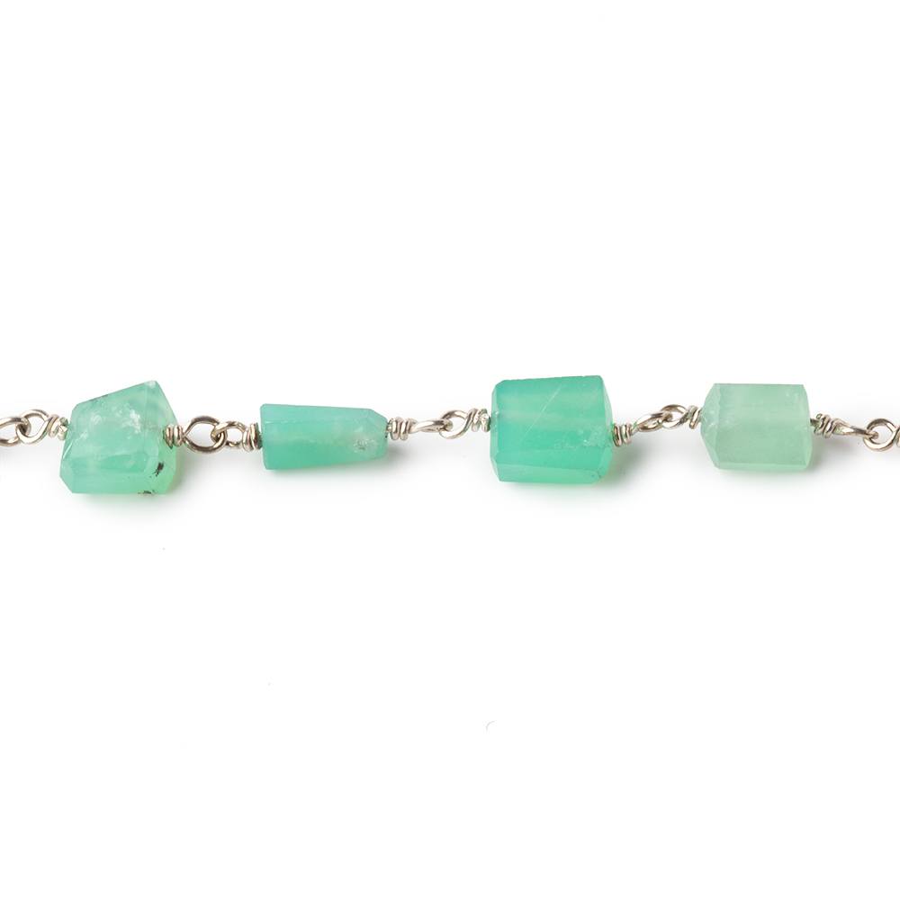 8x7-10x8mm Chrysoprase Faceted Nuggets on .925 Silver Chain by the Foot 19 Beads - Beadsofcambay.com