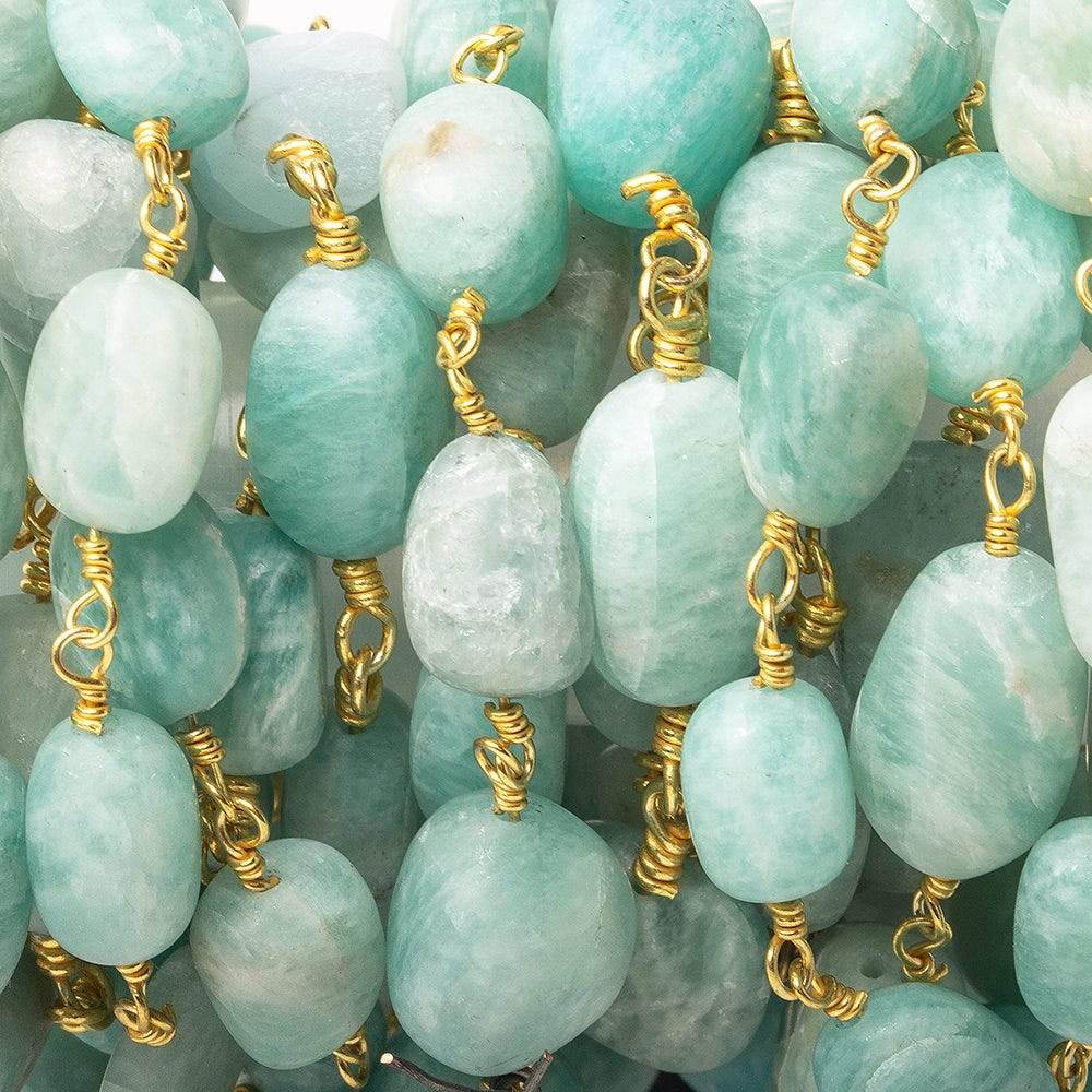 8x7-10x8mm Matte Amazonite plain nugget Gold plated Chain by the foot - Beadsofcambay.com