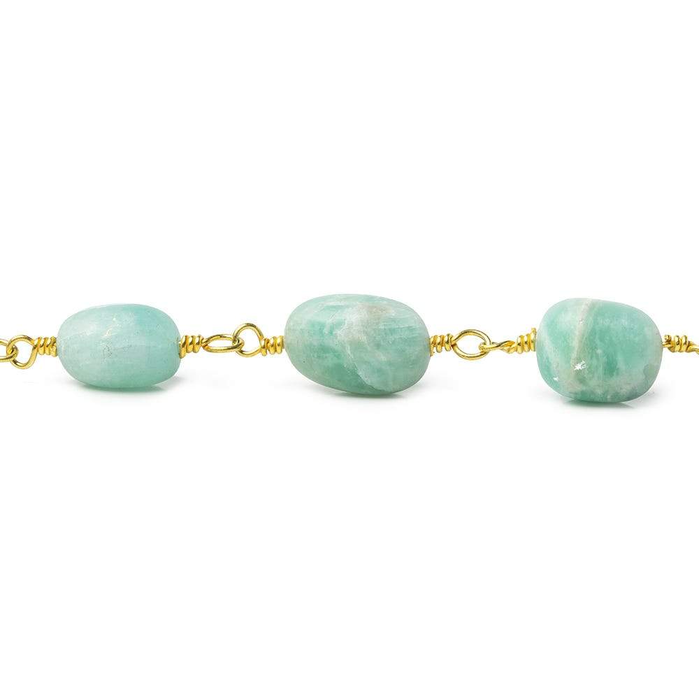 8x7-10x8mm Matte Amazonite plain nugget Gold plated Chain by the foot - Beadsofcambay.com