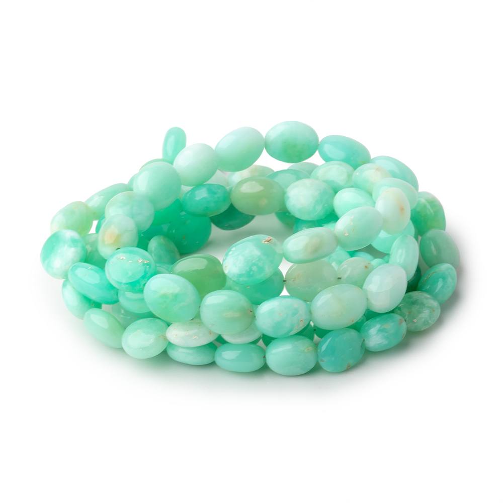 8x7-10x8mm Tanzanian Green Opal Plain Oval Beads 17.75 inch 48 pieces - Beadsofcambay.com