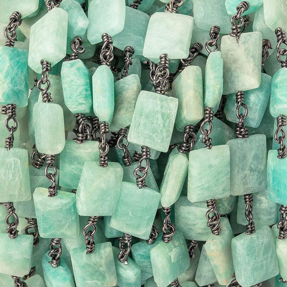 8x7-11x7mm Amazonite Bevel Faceted Rectangle Black Gold plated Chain by the foot 18 beads - Beadsofcambay.com