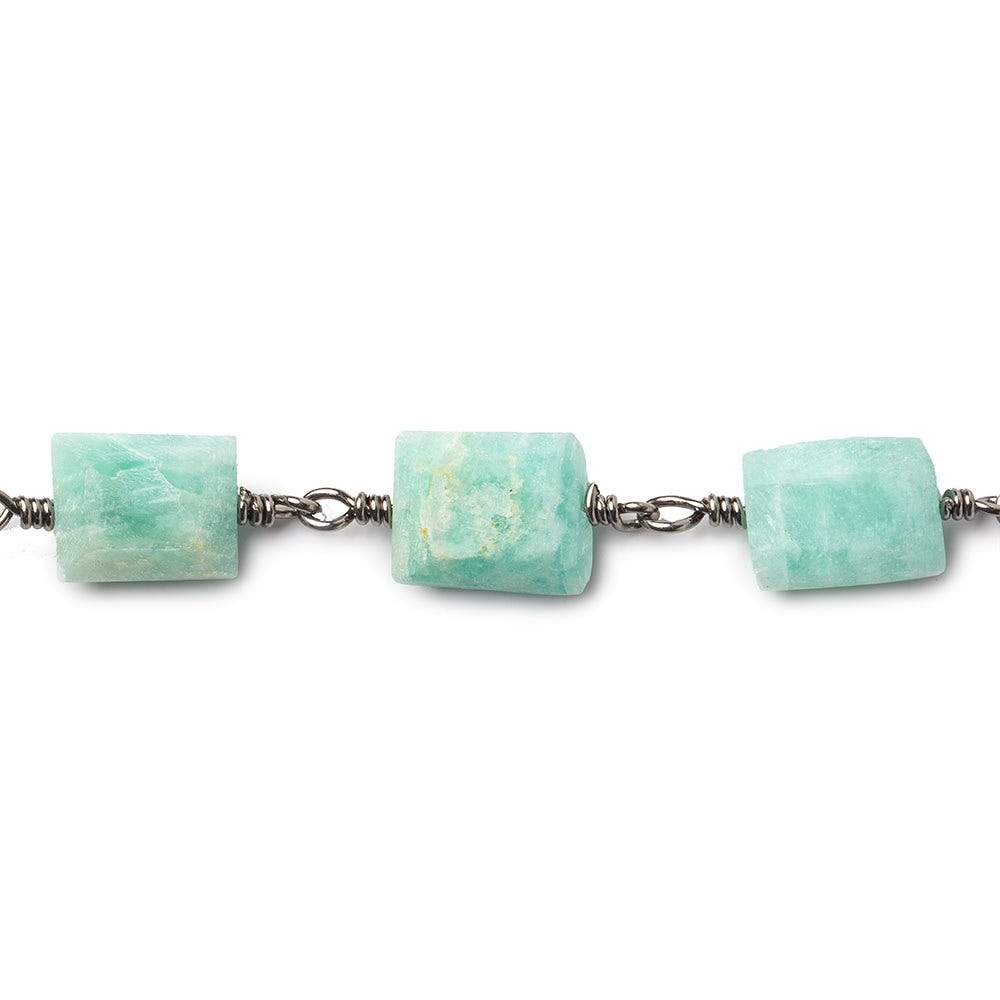 8x7-11x7mm Amazonite Bevel Faceted Rectangle Black Gold plated Chain by the foot 18 beads - Beadsofcambay.com