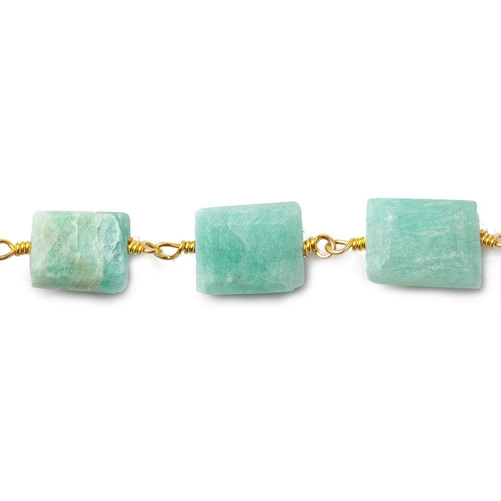 8x7-11x7mm Amazonite Bevel Faceted Rectangle Gold plated Chain by the foot 18 beads - Beadsofcambay.com