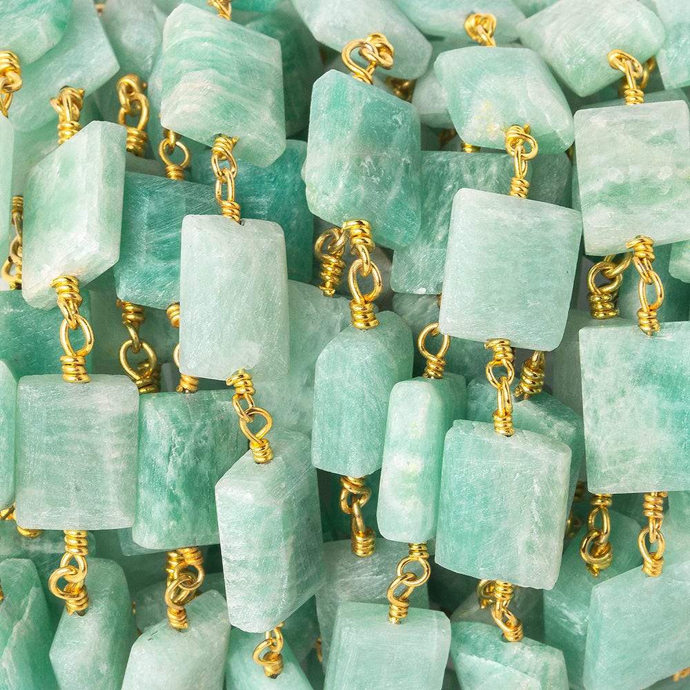 8x7-11x7mm Amazonite Bevel Faceted Rectangle Gold plated Chain by the foot 18 beads - Beadsofcambay.com