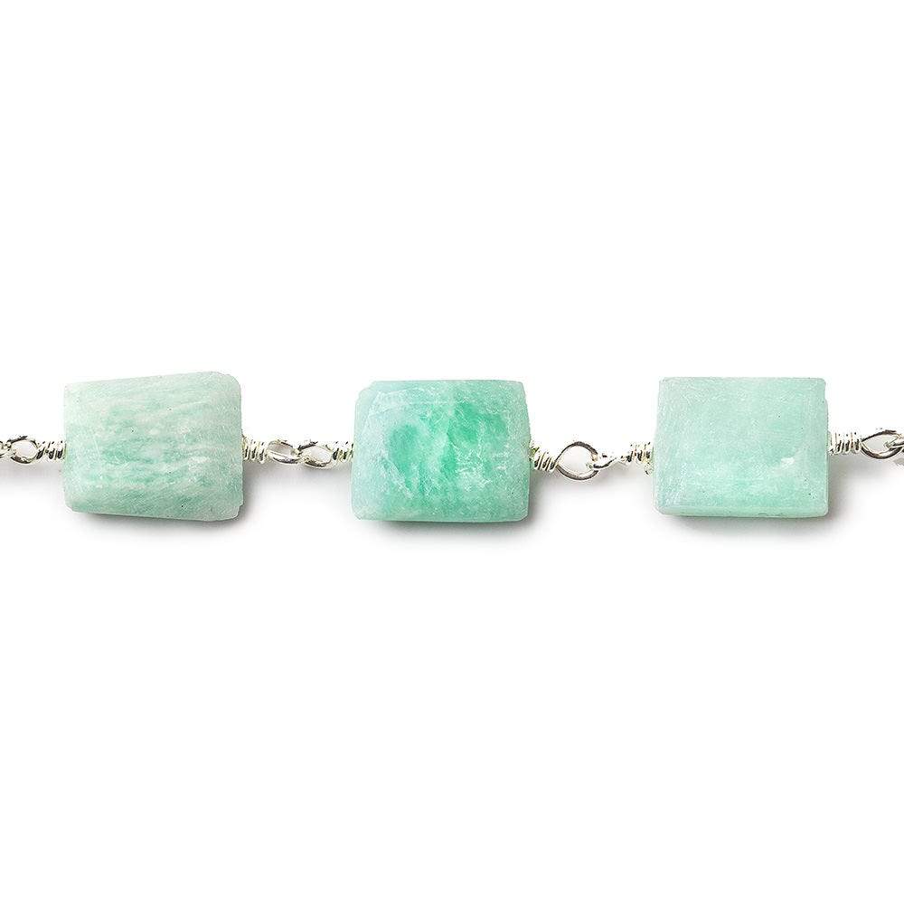 8x7-11x7mm Amazonite Bevel Faceted Rectangle Silver plated Chain by the foot 18 beads - Beadsofcambay.com