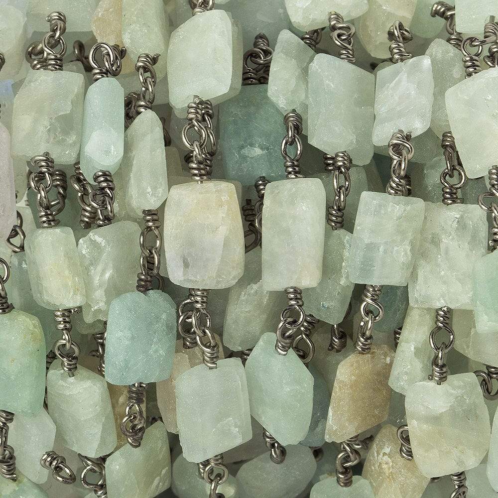8x7-11x7mm Aquamarine Bevel Faceted Rectangle Black Gold plated Chain by the foot 18 beads - Beadsofcambay.com