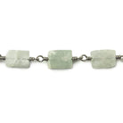 8x7-11x7mm Aquamarine Bevel Faceted Rectangle Black Gold plated Chain by the foot 18 beads - Beadsofcambay.com