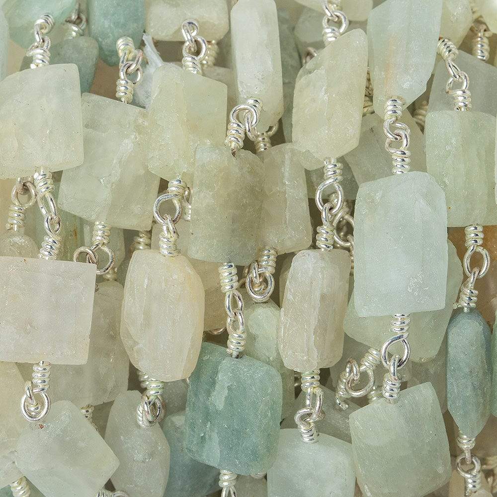 8x7-11x7mm Aquamarine Bevel Faceted Rectangle Silver plated Chain by the foot 18 beads - Beadsofcambay.com