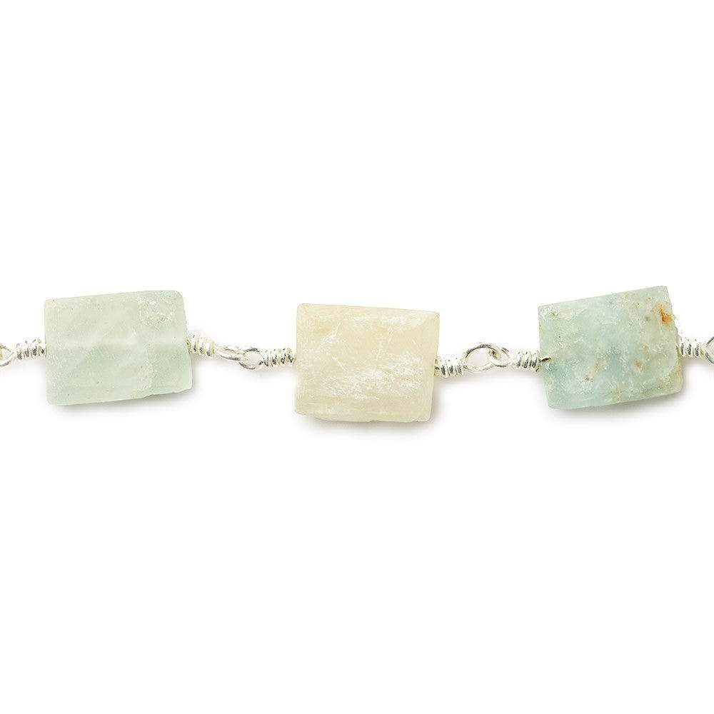 8x7-11x7mm Aquamarine Bevel Faceted Rectangle Silver plated Chain by the foot 18 beads - Beadsofcambay.com