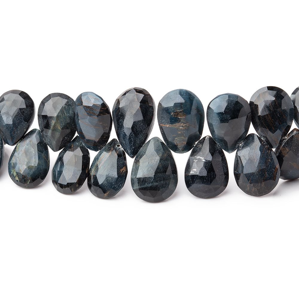 8x7-11x7mm Hawk's Eye Faceted Pear Beads 8 inch 54 pieces - Beadsofcambay.com