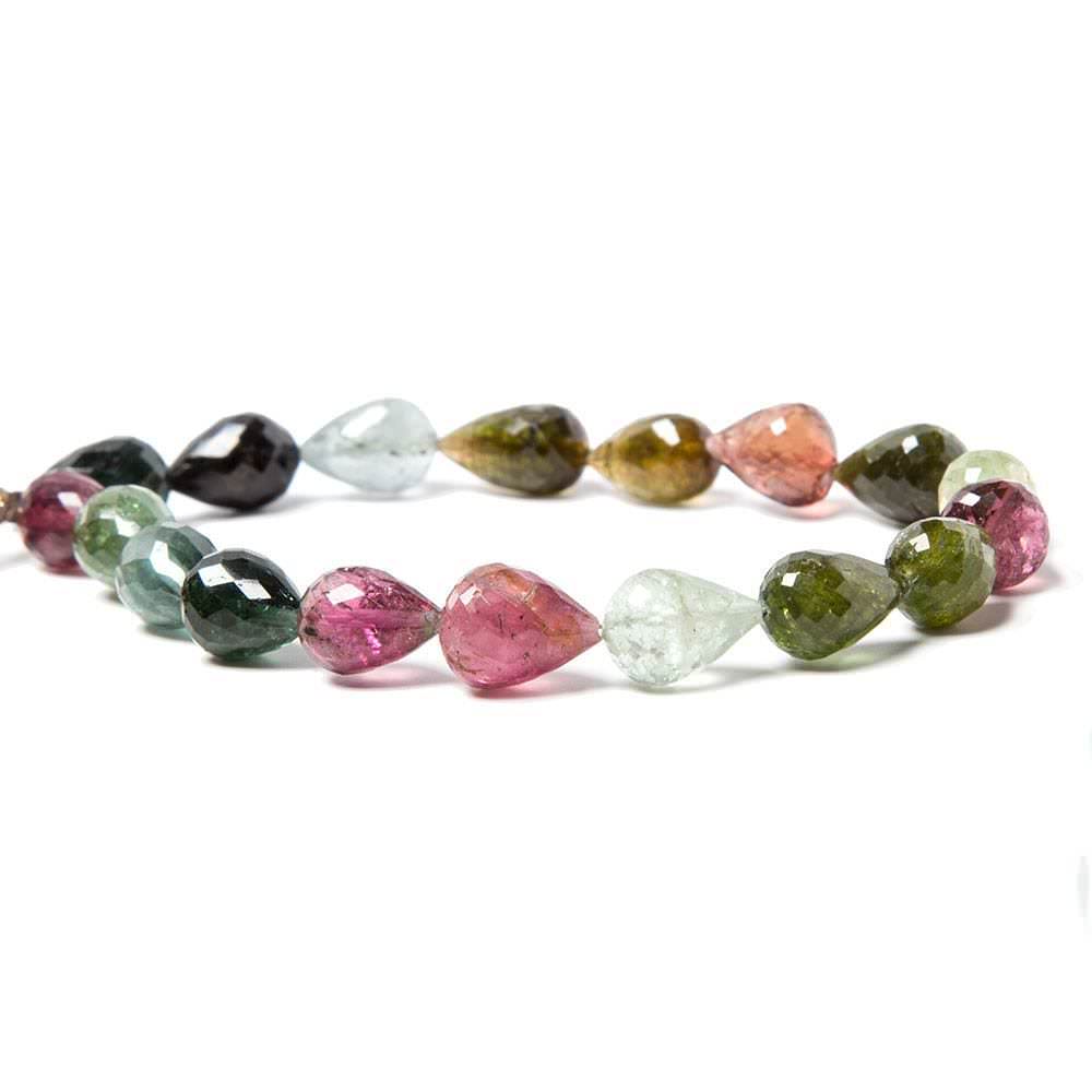 8x7-11x7mm Multi Color Tourmaline Faceted Tear Drop Beads 8 inch 18 pieces - Beadsofcambay.com