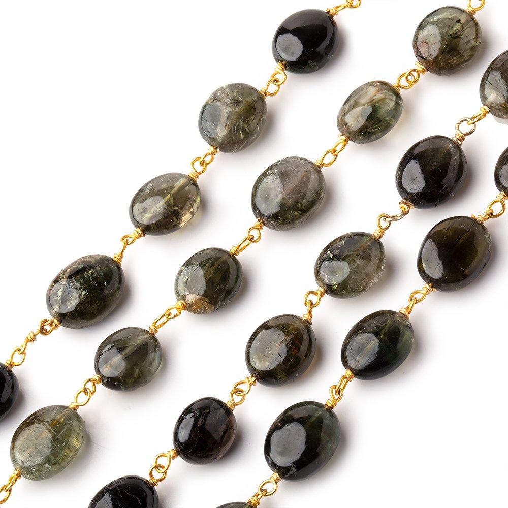 8x7-11x8mm Green Tourmaline Plain Ovals on Vermeil Chain Lot of 30 inches - Beadsofcambay.com