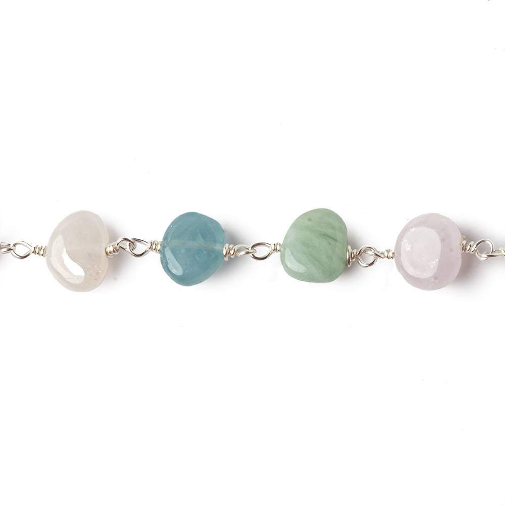 8x7-11x8mm Multi Beryl plain nugget .925 Silver Chain by the foot 21 pcs - Beadsofcambay.com