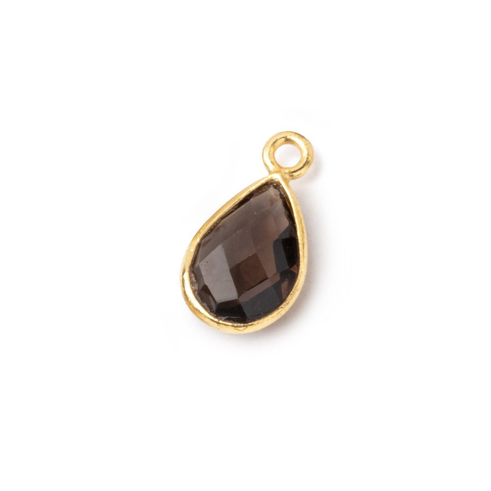 8x7-11x8mm Vermeil Bezel Smoky Quartz Faceted Pear Pendant 1 piece - Beadsofcambay.com