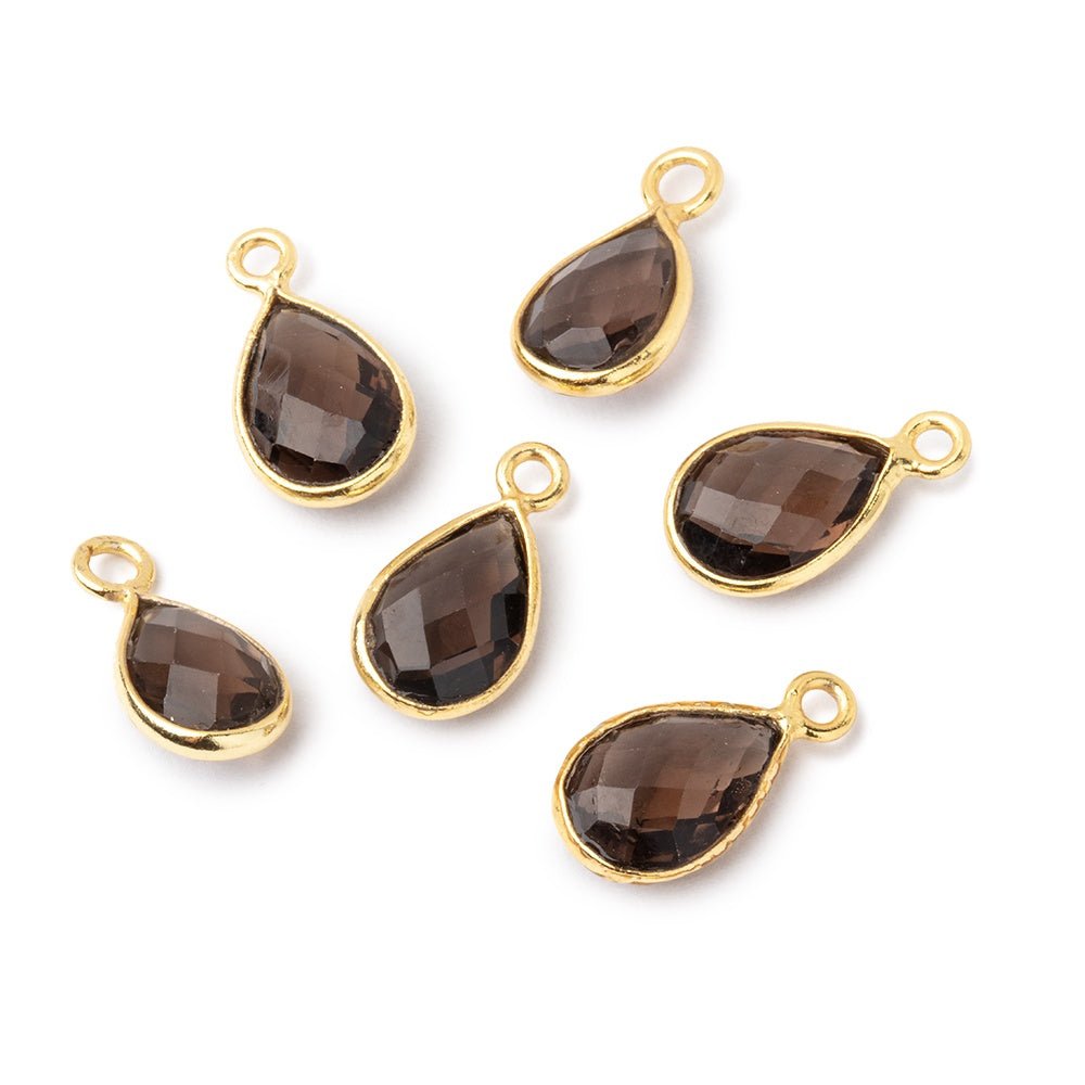 8x7-11x8mm Vermeil Bezel Smoky Quartz Faceted Pear Pendant 1 piece - Beadsofcambay.com