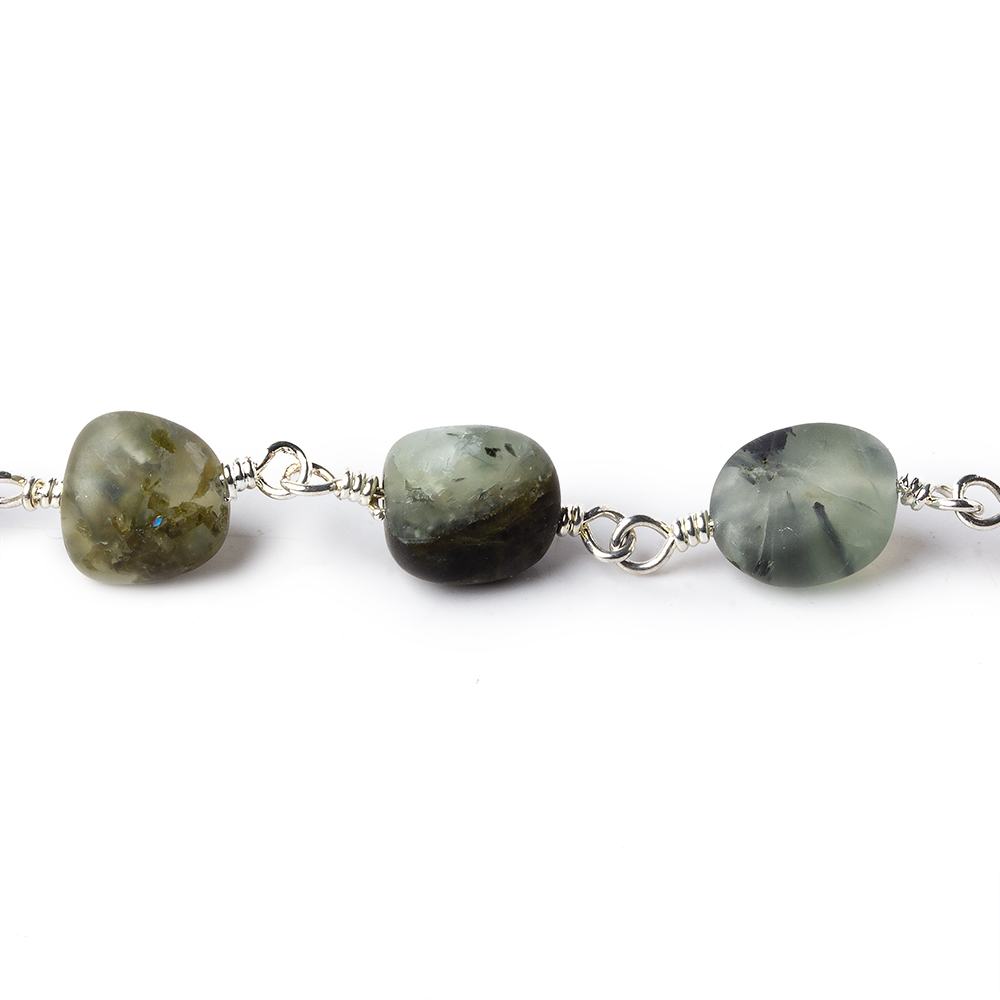 8x7-12x9mm Matte Dendritic Prehnite plain nugget Silver plated Chain by the foot - Beadsofcambay.com