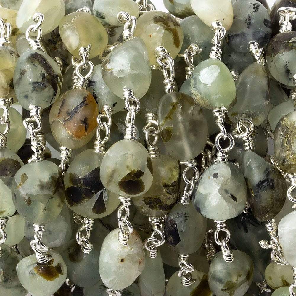 8x7-12x9mm Matte Dendritic Prehnite plain nugget Silver plated Chain by the foot - Beadsofcambay.com