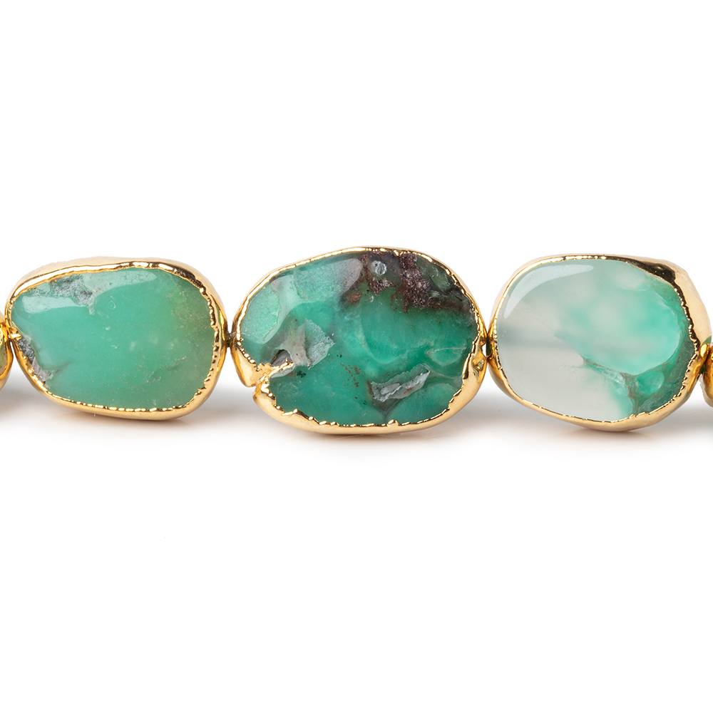 8x7-15x13mm Gold Leafed Chrysoprase Plain Nuggets 7.25 inch 12 Beads - Beadsofcambay.com