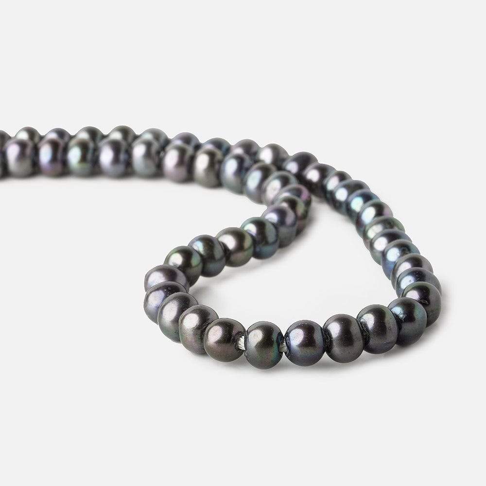 8x7-9x7mm Dark Blue Peacock Off Round 2.5mm Large Hole Freshwater Pearl 55 pcs - Beadsofcambay.com