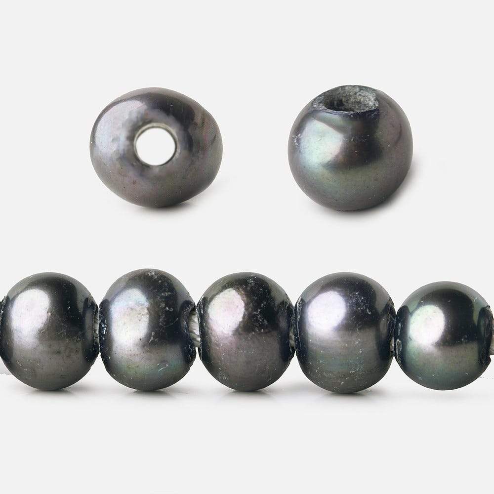 8x7-9x7mm Dark Blue Peacock Off Round 2.5mm Large Hole Freshwater Pearl 55 pcs - Beadsofcambay.com