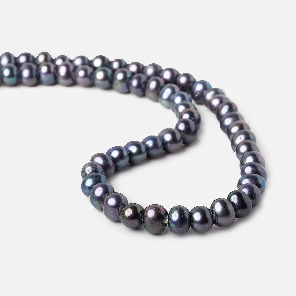 8x7-9x7mm Indigo Peacock Off Round 2.5mm Large Hole Freshwater Pearl 55 pcs - Beadsofcambay.com