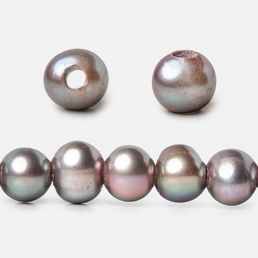 8x7-9x7mm Pink Peacock Silver Off Round 2.5mm Large Hole Freshwater Pearl 55 pcs - Beadsofcambay.com