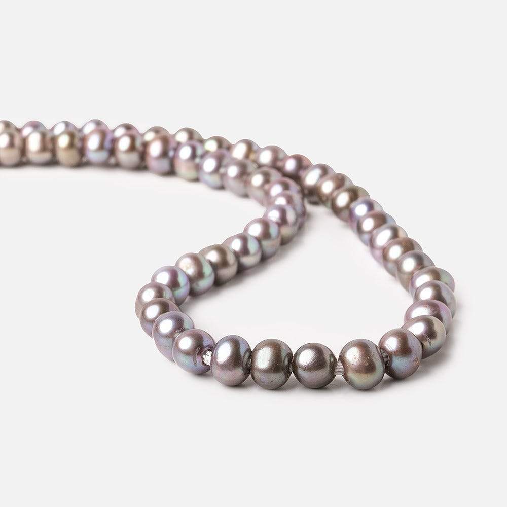 8x7-9x7mm Pink Peacock Silver Off Round 2.5mm Large Hole Freshwater Pearl 55 pcs - Beadsofcambay.com