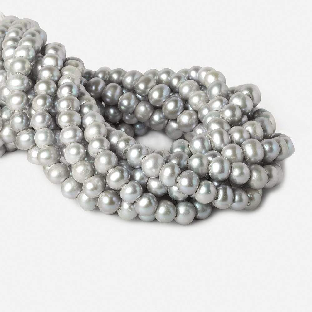 8x7-9x7mm Purplish Silver 2.5mm Large Hole Off Round Pearl 16 inch 55 pieces - Beadsofcambay.com