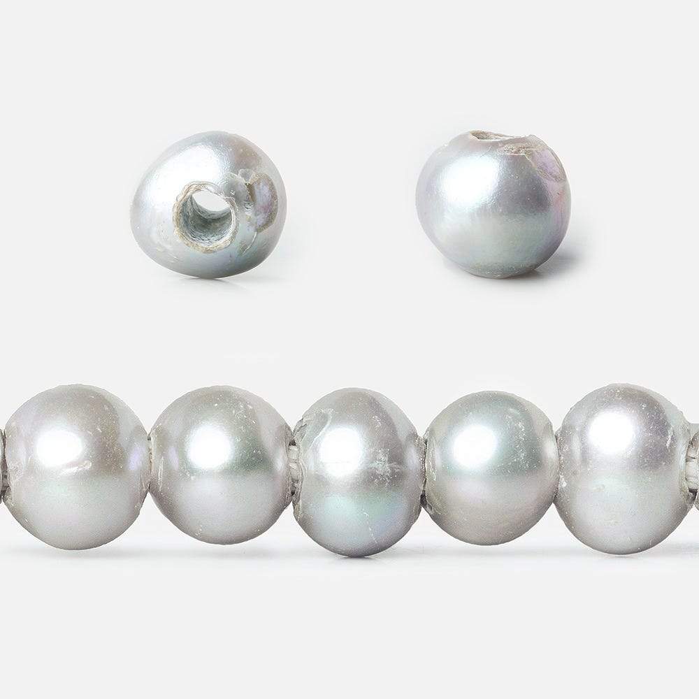 8x7-9x7mm Purplish Silver 2.5mm Large Hole Off Round Pearl 16 inch 55 pieces - Beadsofcambay.com