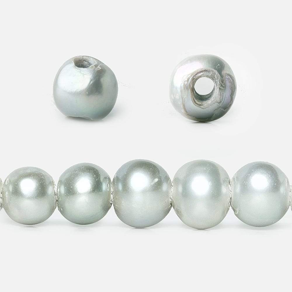 8x7-9x7mm Sage & Silver 2.5mm Large Hole Off Round Pearl 16 inch 55 pieces - Beadsofcambay.com