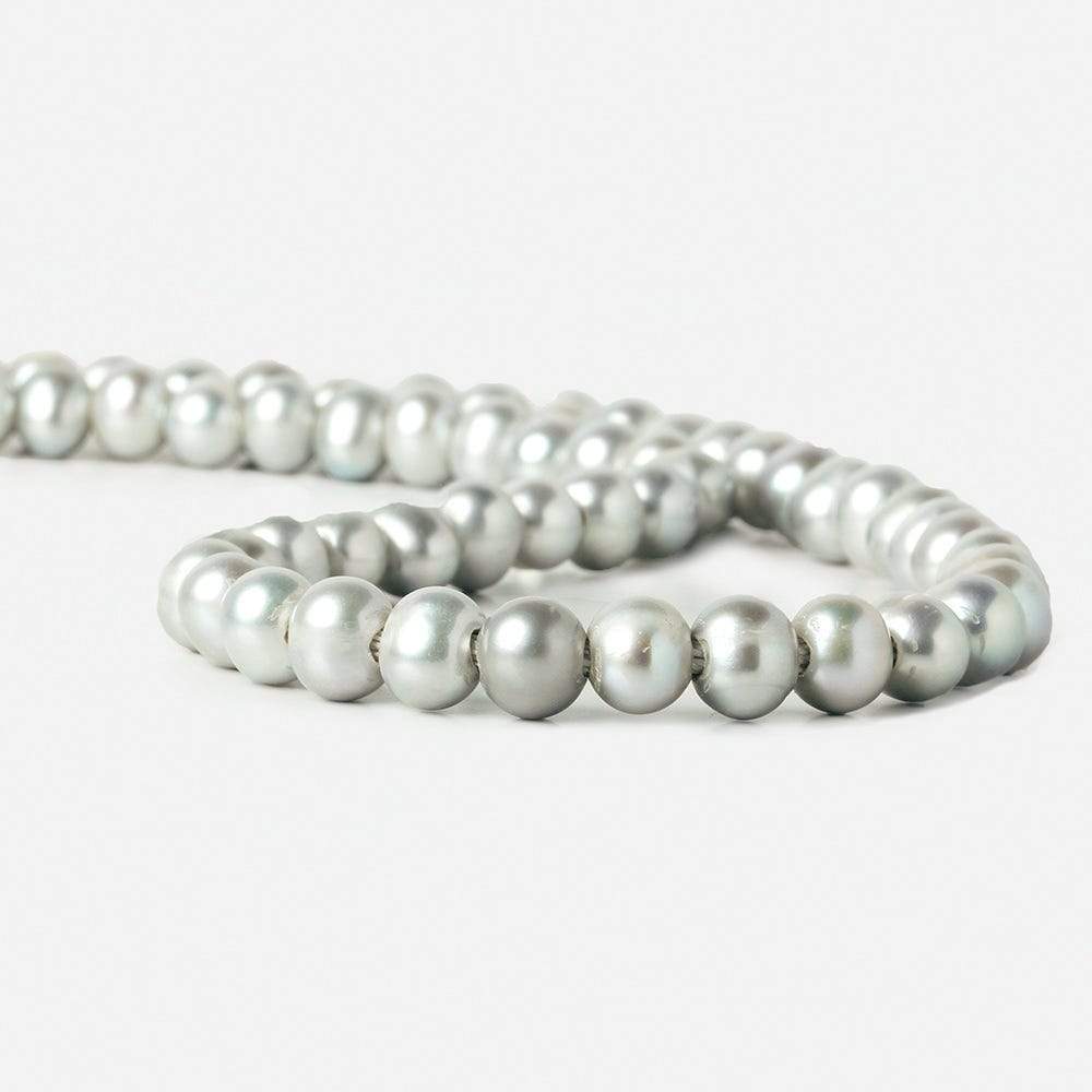 8x7-9x7mm Silver 2.5mm Large Hole Off Round Pearl 16 inch 55 pieces - Beadsofcambay.com
