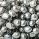 8x7-9x7mm Silver Rose' Baroque Pearl Black Gold plated Chain by the foot - Beadsofcambay.com
