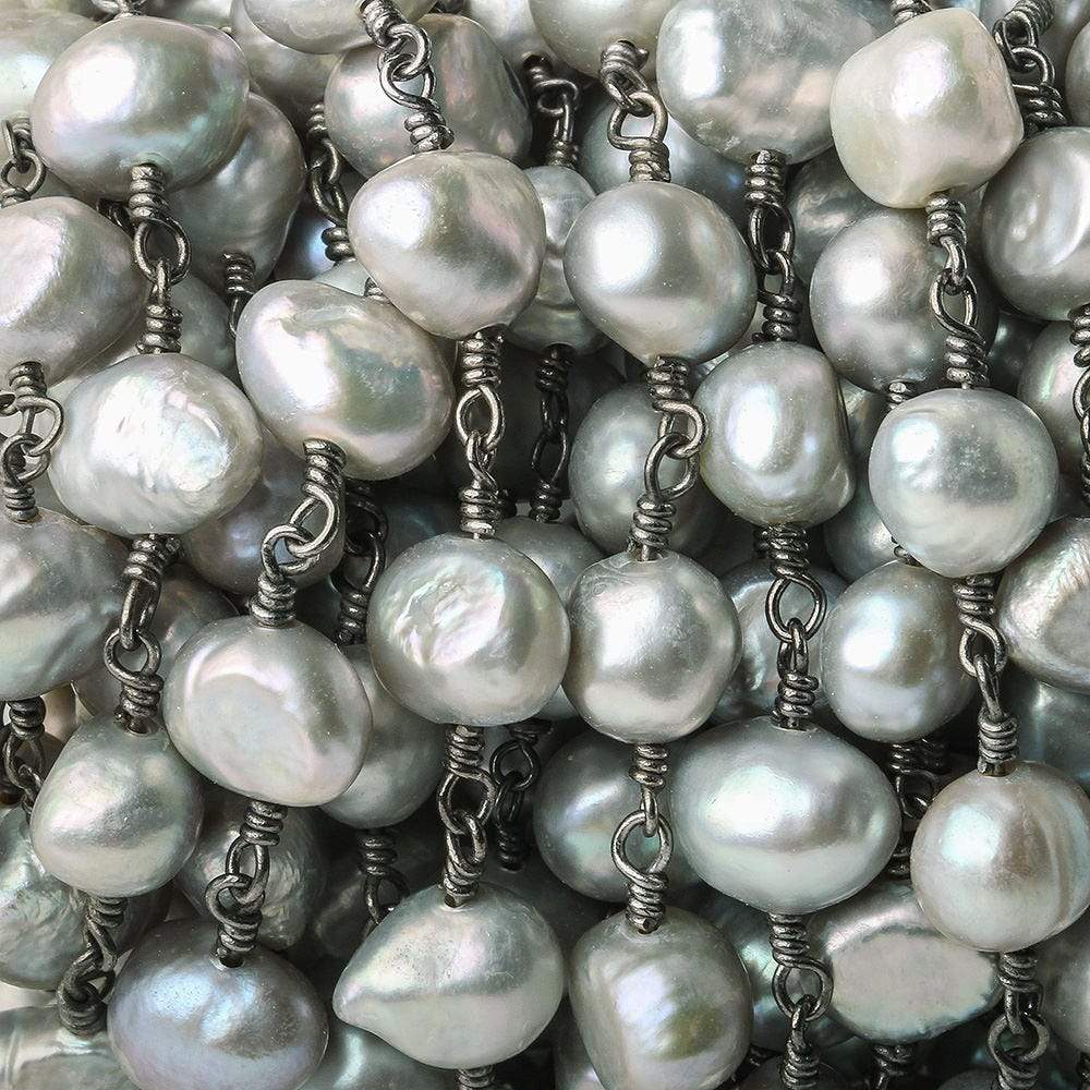 8x7-9x7mm Silver Rose' Baroque Pearl Black Gold plated Chain by the foot - Beadsofcambay.com