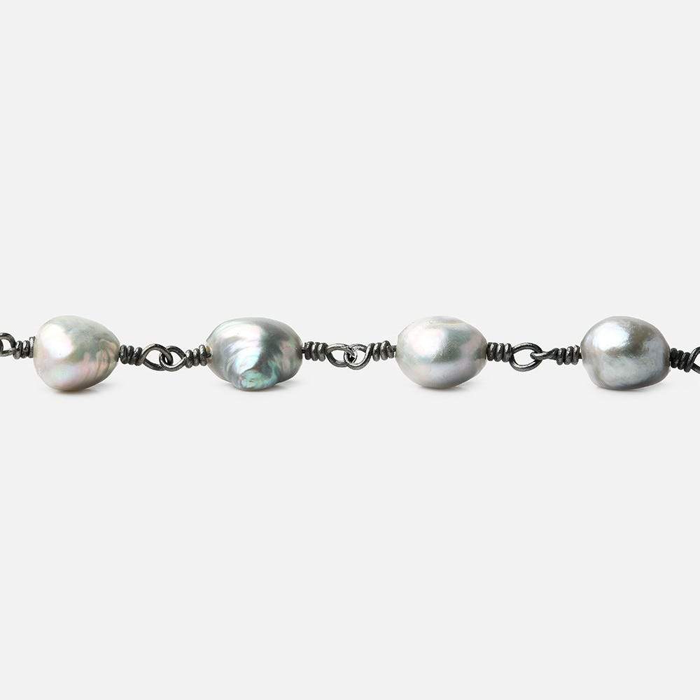 8x7-9x7mm Silver Rose' Baroque Pearl Black Gold plated Chain by the foot - Beadsofcambay.com