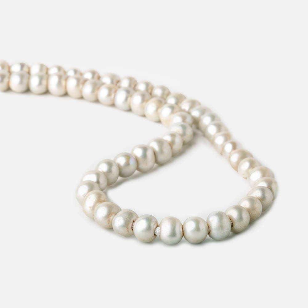 8x7-9x7mm Venetian Silver Off Round 2.5mm Large Hole Freshwater Pearl 55 pcs - Beadsofcambay.com