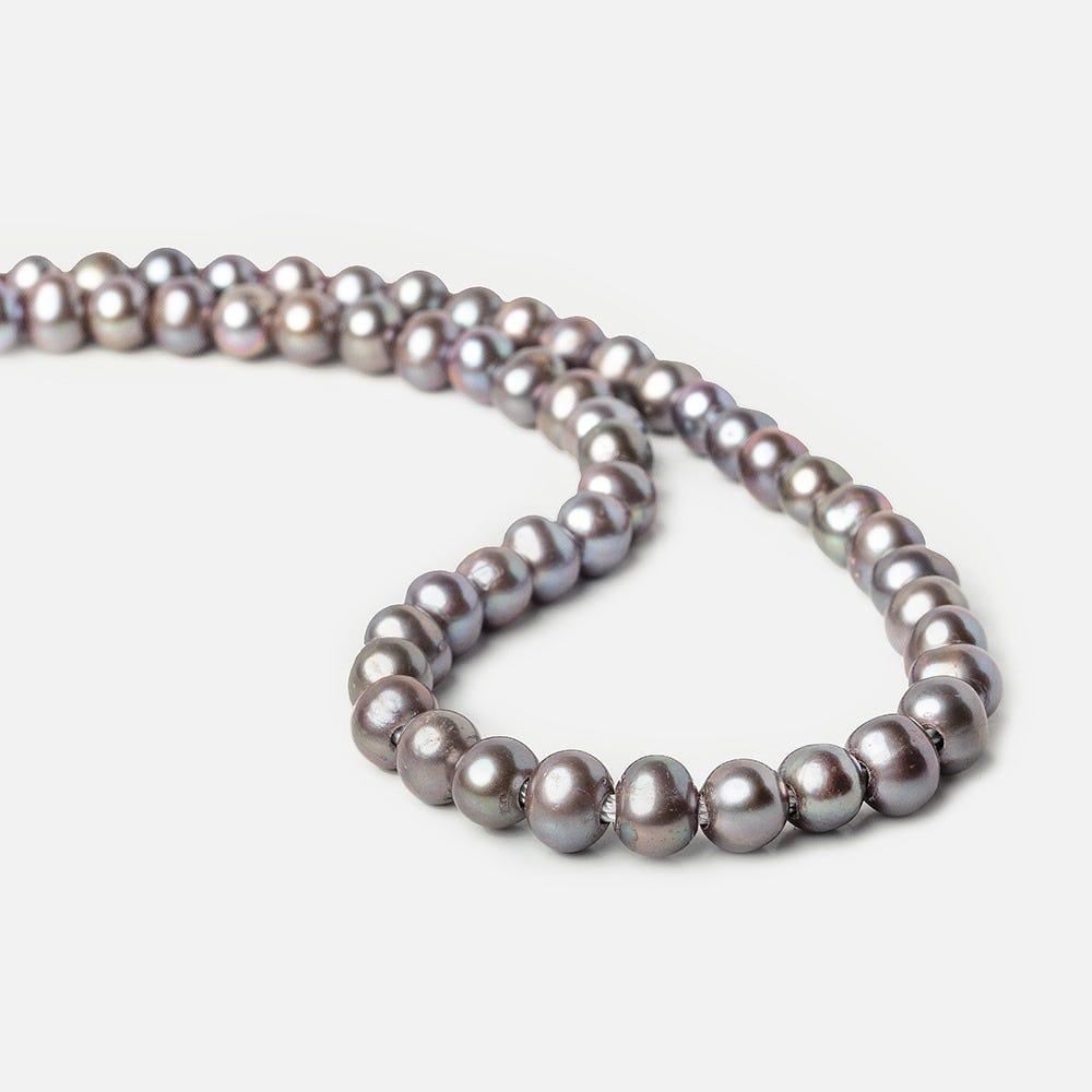 8x7-9x7mm Violet Peacock Silver Off Round 2.5mm Large Hole Freshwater Pearl 55 pcs - Beadsofcambay.com