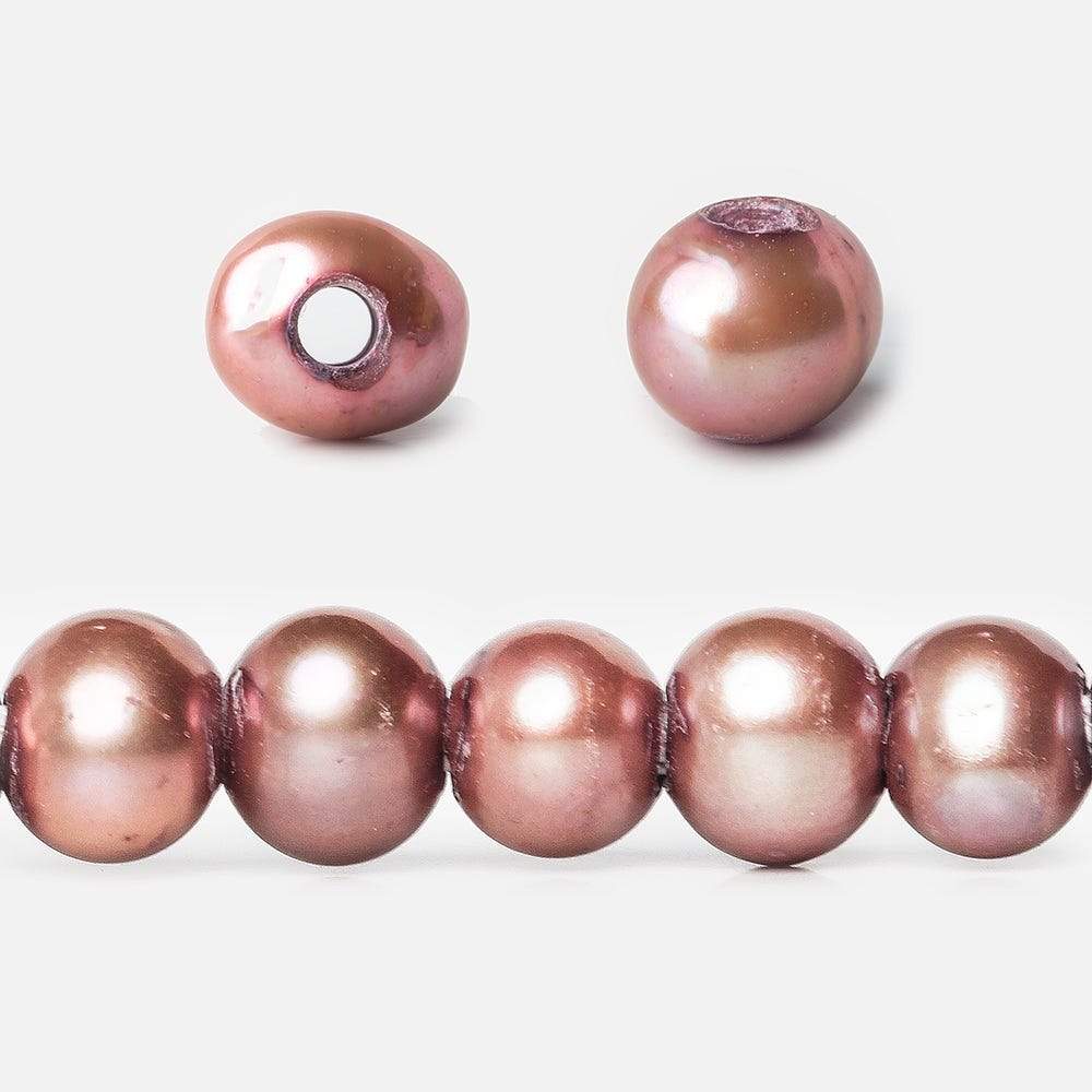8x7-9x8mm Rose Sangria Off Round Large Hole Freshwater Pearl 15 inch 55 pieces - Beadsofcambay.com
