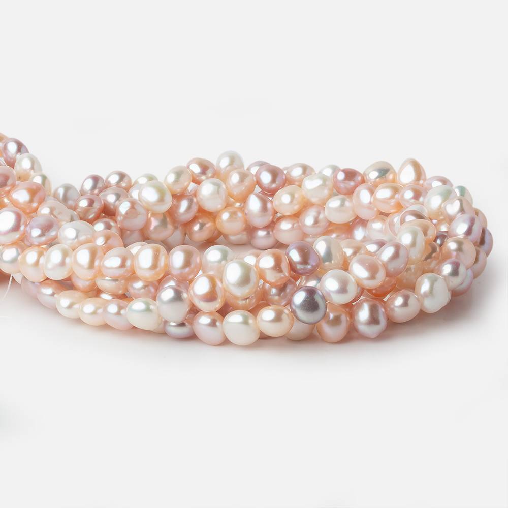 8x7-9x8mm TriColor Side Drill Baroque Freshwater Pearl 16 inch 49 pieces A - Beadsofcambay.com