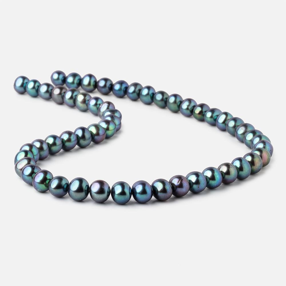 8x7mm Green Peacock Off Round Freshwater Pearls 15.5 inch 52 pieces - Beadsofcambay.com