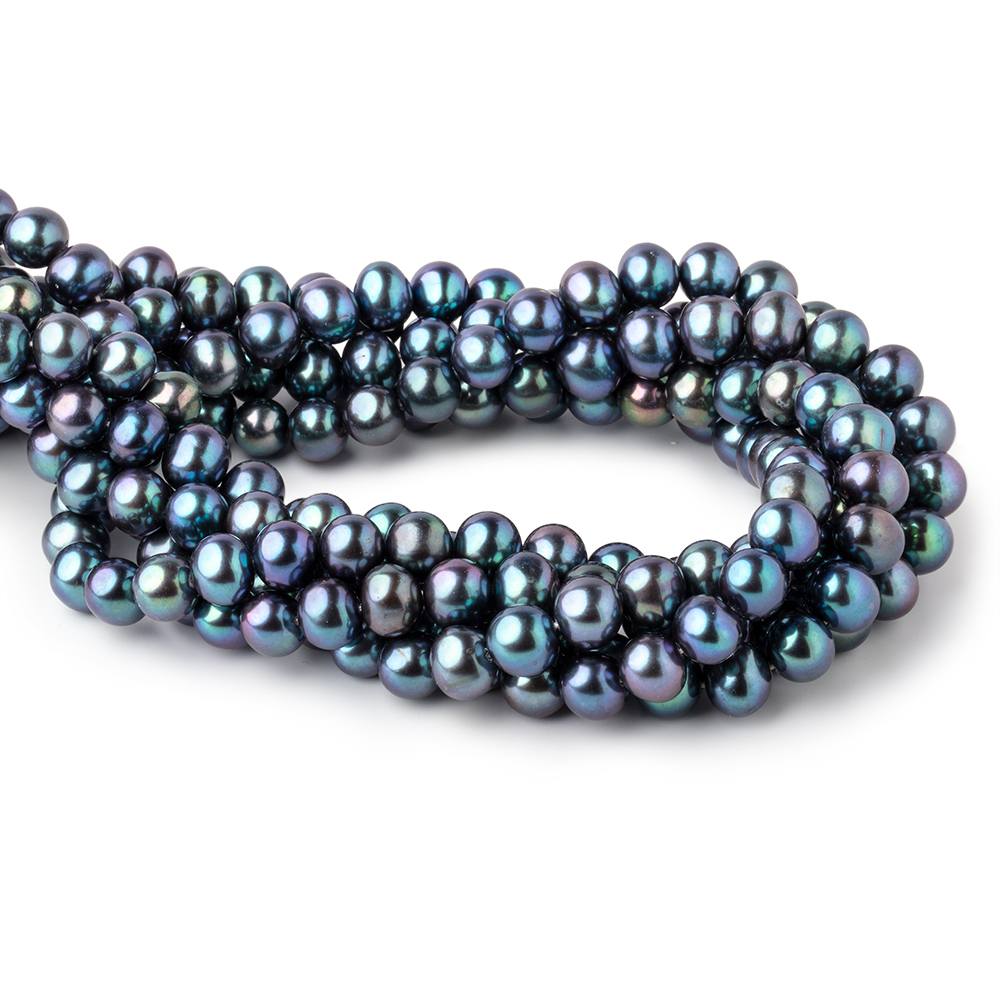 8x7mm Green Peacock Off Round Freshwater Pearls 15.5 inch 52 pieces - Beadsofcambay.com