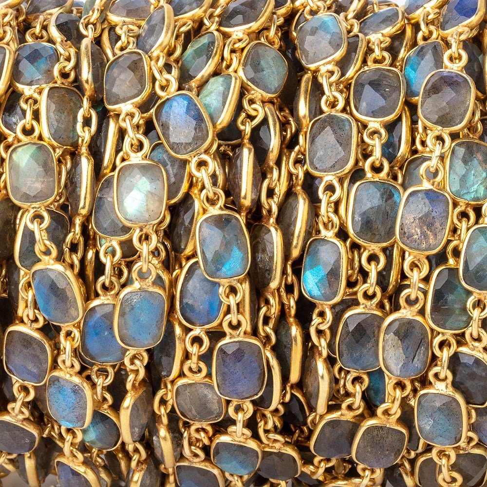 8x7mm Labradorite Faceted Rectangle Vermeil Bezeled Chain - Beadsofcambay.com